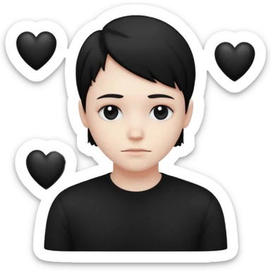 Smiley triste avec un sourire et des cœur noir sticker