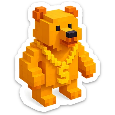 Russian grizzly bear wearing a rapper chain, standing confidently sticker