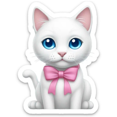 white cat with a pink bow and blue eyes sticker