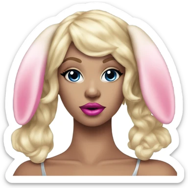  Blonde Go-go dancer -light blue face- Enid Sinclair wearing ,big floppy bunny ears pink lips  sticker