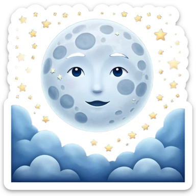 "Peaceful moon in a starry night sky with soft glow, no people" sticker