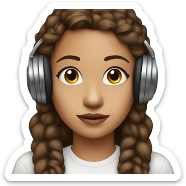 a female girl DJ with a brown hair, hoop earrings and a mole on her chin sticker