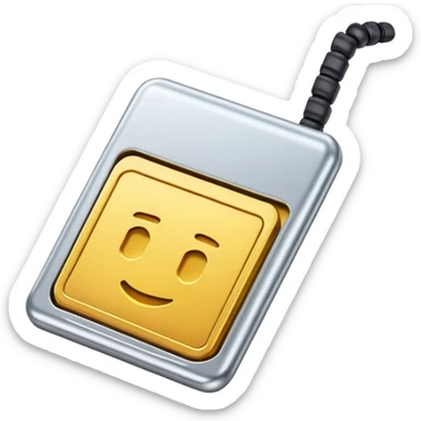 An emoji of a SIM card, small and rectangular, with tiny metallic connectors visible on the surface. The design is simple and sleek, symbolizing mobile technology and communication. sticker