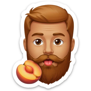 Man with beard licking peach sticker