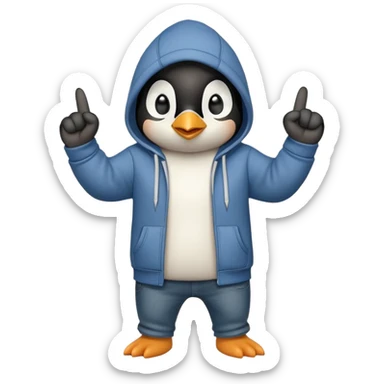 determined anthropomorphised penguin in a hoodie and jeans with fist raised, dynamic action sticker