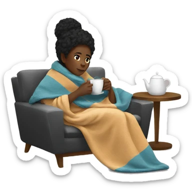 Black woman wearing cozy blanket drinking tea  sticker