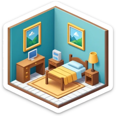 An isometric 3D room with two walls that meet at the back left and right. sticker