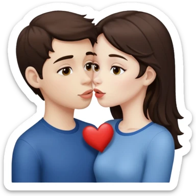 brunette boy pale skin and brunette girl kiss sticker