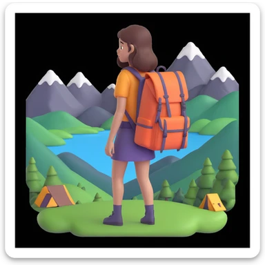 portrait of girl back packing mountains in background, close up pose sticker