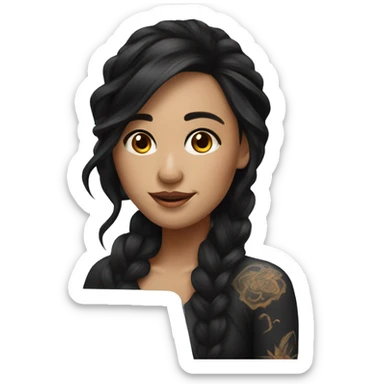 beautiful girl, with arm tattoos, with long black hair, wavy hair, chinese, with laptop sticker