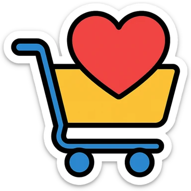 shopping cart filled with a big red heart sticker