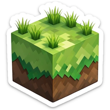 Minecraft grass block, square shape, brown and green, smooth, isometric sticker
