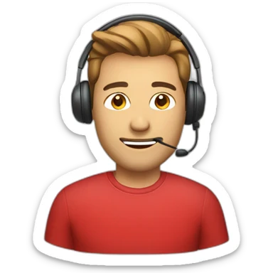 customer service bold man with headset with red t-shirt sticker