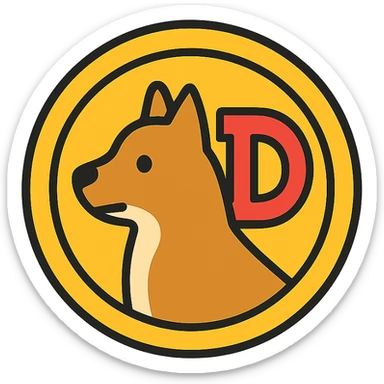 dogecoin token, modern icon style, simple and bold sticker