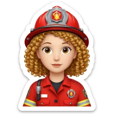 Firefighter girl curly hair with red uniform sticker