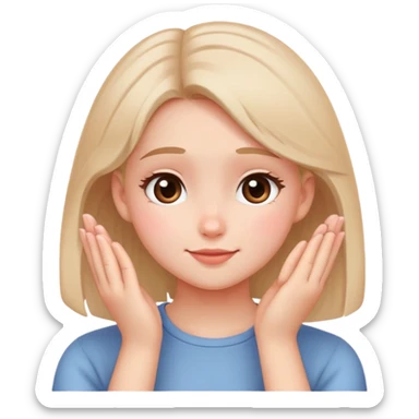 girl with a shy expression, blushing cheeks, slightly lowered head, and a small, awkward smile or hands near her face. sticker