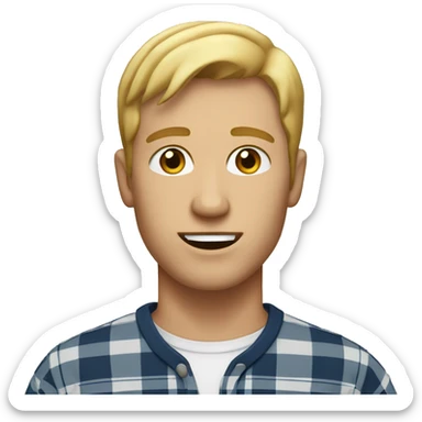 Dark blond man with hazel eyes and short hair in a plaid tshirt  sticker