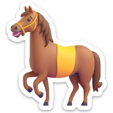 horse standing, isometric view, emoji style, big smile sticker