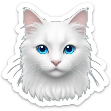 White cat with long fluff and blue eyes sticker