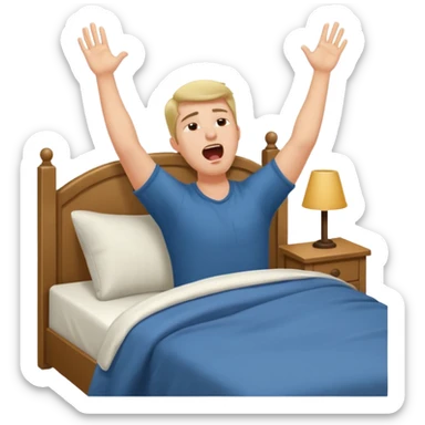 Man stretching and yawning in bed sticker