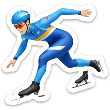 An icon showing a speed skater gliding on a professional oval ice track, captured in mid-motion with aerodynamic posture and sleek skates. The background features snowy mountains, flags, and a clear blue sky. Transparent background reflects the speed and elegance of the sport. sticker