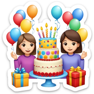 Birthday Party with Gifts, flowers and cake sticker