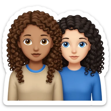 Two best friends .bestie 1: beige skin with brown long hair and blue eye. Bestie 2:mixed race skin with curly black hair and brown eye sticker