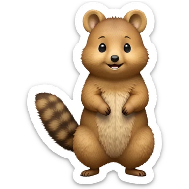 cinematic-quokka-realistic-full-body-standing on its hind legs hunched over-emoji,-small-round-frame-balanced-on-tiny-strong-hind-legs,giant fluffy cheeks large smile-fluffy-brown-fur-radiating-a-warm-softness skinny tail, ,-big-round-eyes-filled-with-joy-and-innocence,-tiny-clawed-paws-held-close-to-chest,-cheerful-smile-exuding-endearing-happiness,-simplified-yet-realistic-focused-features,-highly-detailed,-glowing-with-a-sunny-warmth, expressive eyes  sticker