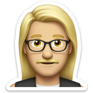 man, long blonde straight hair, only moustache, glasses sticker