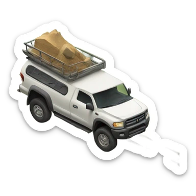 A robust vehicle climbing a steep trail, surrounded by mountains and forests, showing strength and versatility. sticker