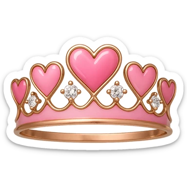 heart crown with a pink base, hearts in various pink enamel shades, sparkling gems sticker