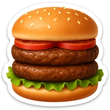 Edit the double burger emoji to have two beef patties, lettuce, tomato, and a sesame seed bun with no cheese. Remove the background. sticker