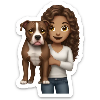 Light skin Girl with long wavy brunette hair holding a pit bull  sticker
