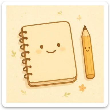 minimalist happy notebook with pencil, symbolizing daily writing and reflection, ghibli-inspired style sticker
