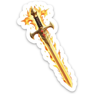 Flaming magic sword — fiery aura and sparks sticker