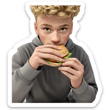 blonde boy enjoying a burger sticker