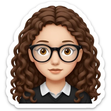 white teen girl with long brown curls, hazel eyes, and black frame glasses sticker