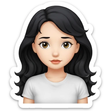 Cute beautiful girl,Black hair,wavy long hair, Black eyes, white T-shirt sticker