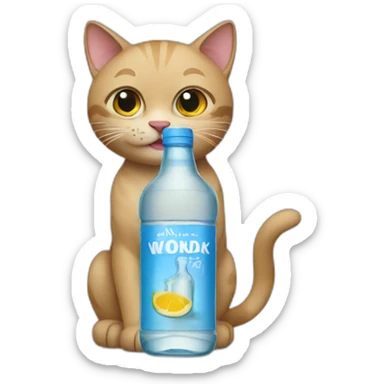 cat with bottle of vodka sticker
