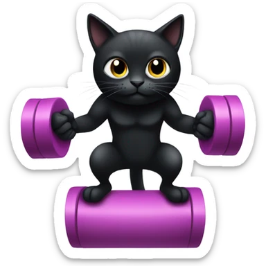 black cat lifting weights sticker