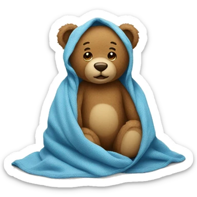 Teddy bear in a blue blanket sticker