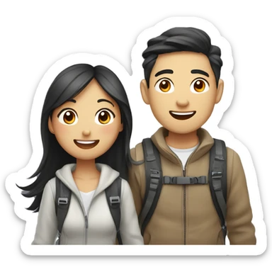 Cute young  Asian couple excitedly traveling  sticker
