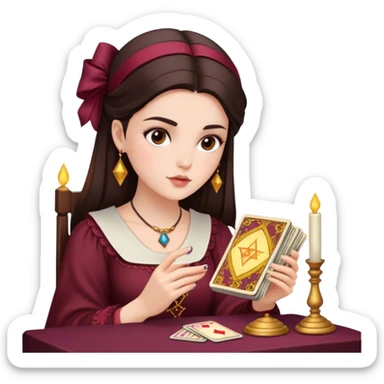 a brunette girl with a square hairstyle, reading tarot cards Burgundy sticker