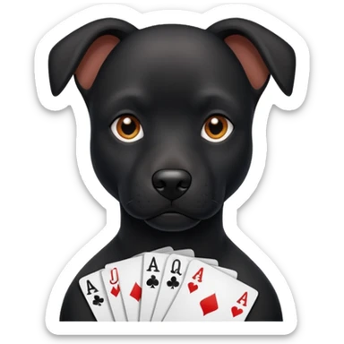 a black dog with poker face sticker