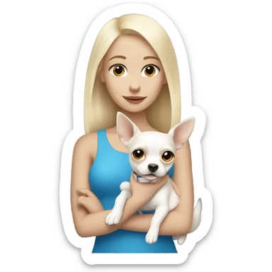 White blonde girl with blue eyes and white chihuahua  sticker