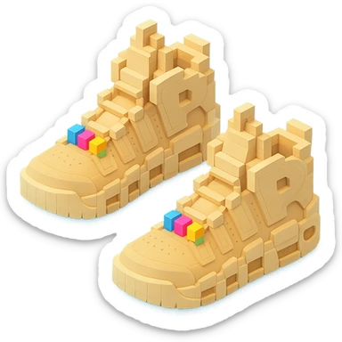two pairs of Nike Air More Uptempo sneakers in beige with colorful beads on the laces sticker
