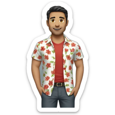 white man with a flower shirt with a red pant and dark hair sticker