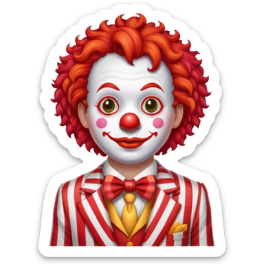 clown with bright red curly hair and white-red striped suit sticker