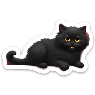 Black fluffy psycho kitty climbing the couch sticker