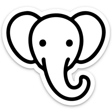 stylized elephant head icon, large ears, curved trunk, modern icon style sticker